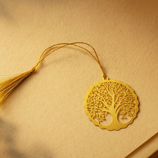 Tree of Life Metal Bookmark with Golden Tassel – Elegant Metallic Reading Companion