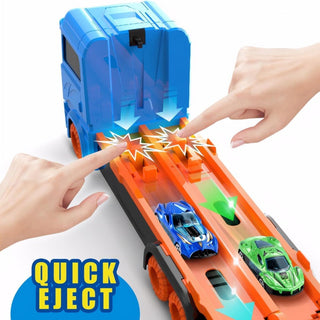 Transport Truck with 61-Inch Dual Race Track – Storage Carrier Playset