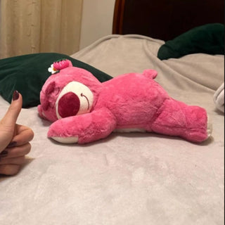 Sleepy Pink Bear Plush Pillow with Blanket