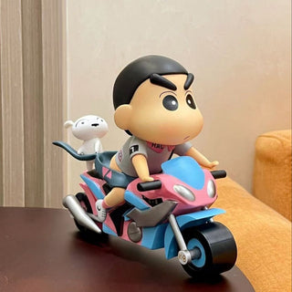 Speedy Shinchan on Bike  Figurine – With Shiro Riding Shotgun