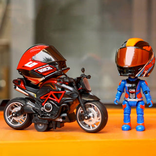 Helmet Metal Mini Figure – Die-Cast Transforming Racing Action Figure (2-in-1 Helmet to Hero)