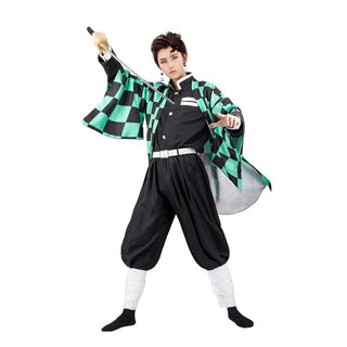 Tanjiro Cosplay Full Set | Kimono Cloak with Black Suit and Belt