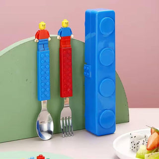 Building Block Kids Cutlery Set | Fun Block Handles + Travel Case