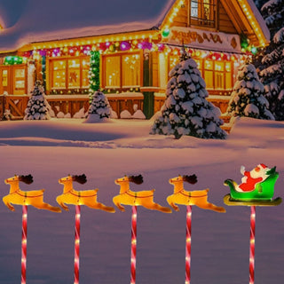 Solar Christmas Lawn Lights – Santa Sleigh n Reindeer Pathway Decoration Set