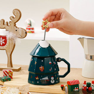 3D Tree Mug with Stirrer and Lid | Classic Christmas Tree Gifts