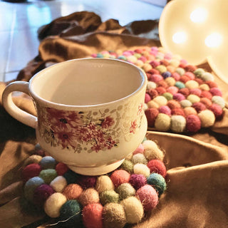 Round Felt Ball Coasters [Set of 4] | Handmade Wool Rainbow Tea Coasters