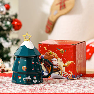 3D Tree Mug with Stirrer and Lid | Classic Christmas Tree Gifts