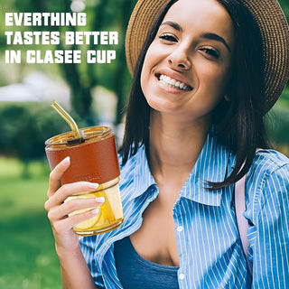 Glass Cup with Lid and Straw | Reusable Travel Coffee Cup with Silicone Sleeve