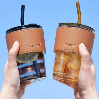 Glass Cup with Lid and Straw | Reusable Travel Coffee Cup with Silicone Sleeve