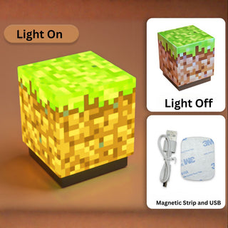 Minecraft Block Night Light | USB Rechargeable Mini Cube Lamp with Magnetic Mount