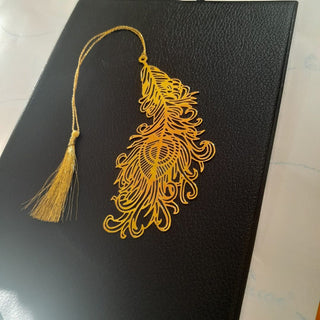 Peacock Feather Metal Bookmark with Tassel