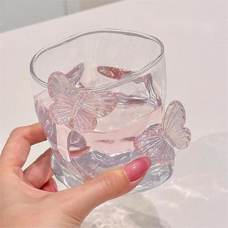 Aesthetic Butterfly Glass Cup – 3D Butterfly Embellished Drinking Glass