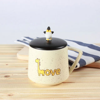 Cute Giraffe Coffee Mug with Lid & Spoon | Adorable Animal-themed Coffee Cup