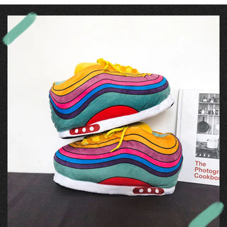 Geekmonkey Rainbow Plush Sneaker Slippers | Stylish and Cozy | Unisex