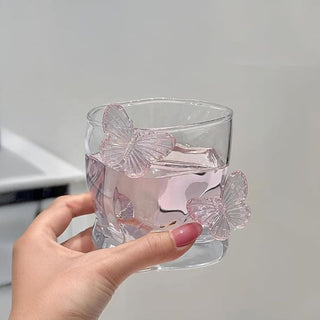 Aesthetic Butterfly Glass Cup – 3D Butterfly Embellished Drinking Glass