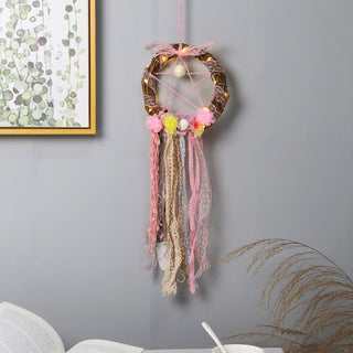 Handcrafted Rattan Wood Dreamcatcher with Lace: A Rustic Dream Decor