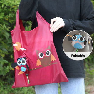 Cute Owl Grocery Bag - Nylon Grocery Tote (Random Color)