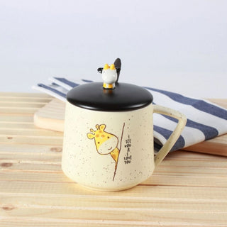 Cute Giraffe Coffee Mug with Lid & Spoon | Adorable Animal-themed Coffee Cup