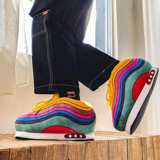 Geekmonkey Rainbow Plush Sneaker Slippers | Stylish and Cozy | Unisex
