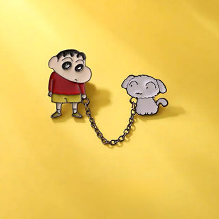 Kawaii Shin Chan Enamel Lapel Pins | Shinchan with Shiro