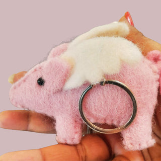 Flying Pig Felt Keychain | Woollen Handcrafted Fantasy Pig Keychain