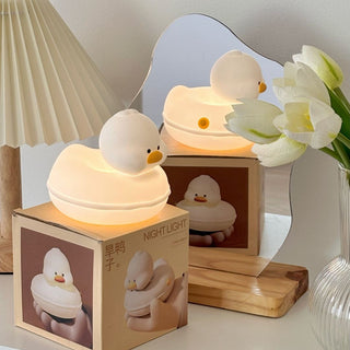 Swimming Ring Duck LED Night Light – Squeeze Silicone Tap Lamp