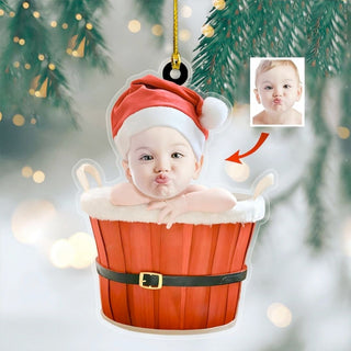 Santa Baby Tub Ornament | Customized Photo Acrylic Ornament for Tree