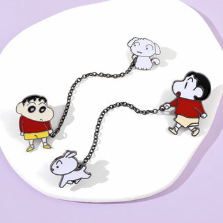 Kawaii Shin Chan Enamel Lapel Pins | Shinchan with Shiro