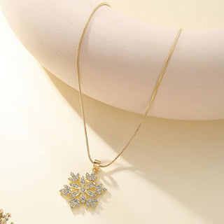 SnowFlake Pendant Necklace with Rhinestone - Gold Color