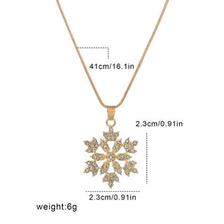 SnowFlake Pendant Necklace with Rhinestone - Gold Color