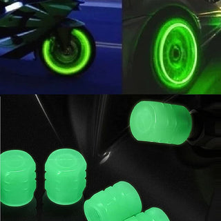 Radium Valve Cap for Vehicles | Glow-in-Dark Tyre Pressure Caps (4 pcs, Green)