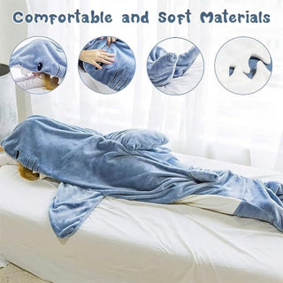 Wearable Shark Blanket – Ultra Soft Flannel Hoodie Onesie for Adults 