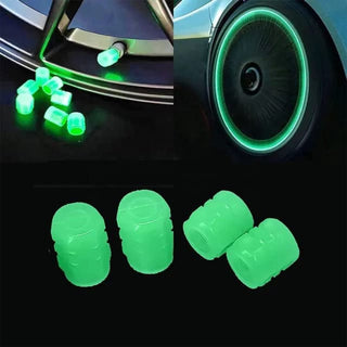 Radium Valve Cap for Vehicles | Glow-in-Dark Tyre Pressure Caps (4 pcs, Green)