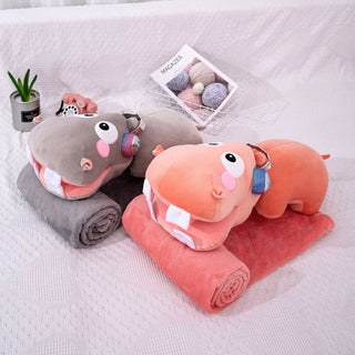 Hippo Plush Pillow with Blanket | Cute Collectibles for Kids