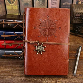 Retro Spiral Notebook | Vintage PU Leather Note Book With Ship Wheel Charm