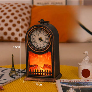 Vintage Fireplace Lamp with Clock – Simulated Flame LED Lantern for Home Party Decor