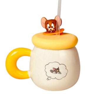 Tom And Jerry Ceramic Mug With Straw