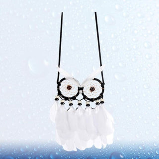 Monochrome Owl Dreamcatcher – Handmade Boho Wall Hanging with Feathers