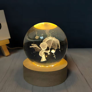 Pretty Kid with Umbrella Crystal Ball Night Light