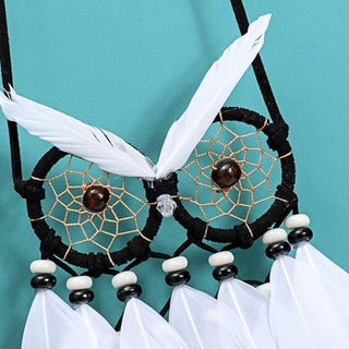 Monochrome Owl Dreamcatcher – Handmade Boho Wall Hanging with Feathers