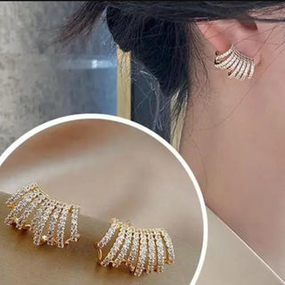 Crystal Fan Stud Earrings | Sparkly Tassel Drop Earrings for Women
