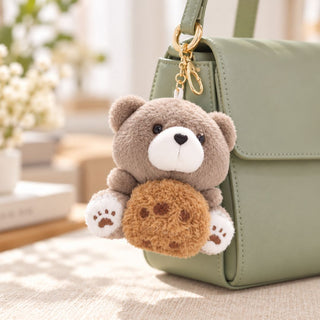 Cute Brown Teddy Bear with Cookie Plush Keychain 