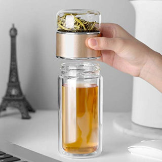 Double Wall Glass Tea Infuser Bottle With Stainless Steel Strainer