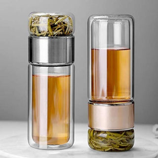 Double Wall Glass Tea Infuser Bottle With Stainless Steel Strainer