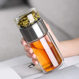 Double Wall Glass Tea Infuser Bottle With Stainless Steel Strainer