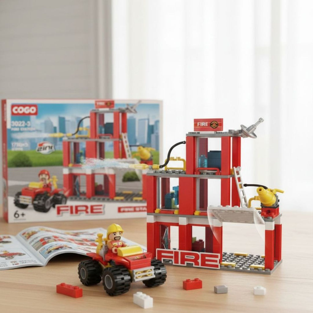 Fire Station Building Blocks Set With Fire Truck 2 In 1 – Geekmonkey