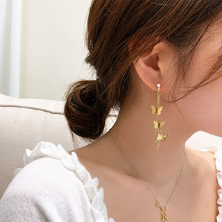 Gold Butterfly Drop Earrings 