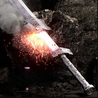Light-up sword showing spark released when scabbard is pulled