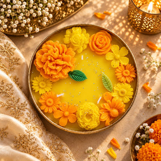 Marigold Floral Urli Candle - 5 inch Urli