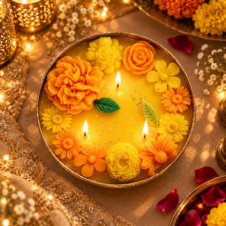Marigold Floral Urli Candle - 5 inch Urli